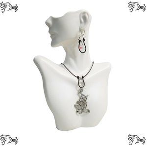 Flirt Rhinestone Charm Choker Necklace & Earrings Brown Hand knotted Leather